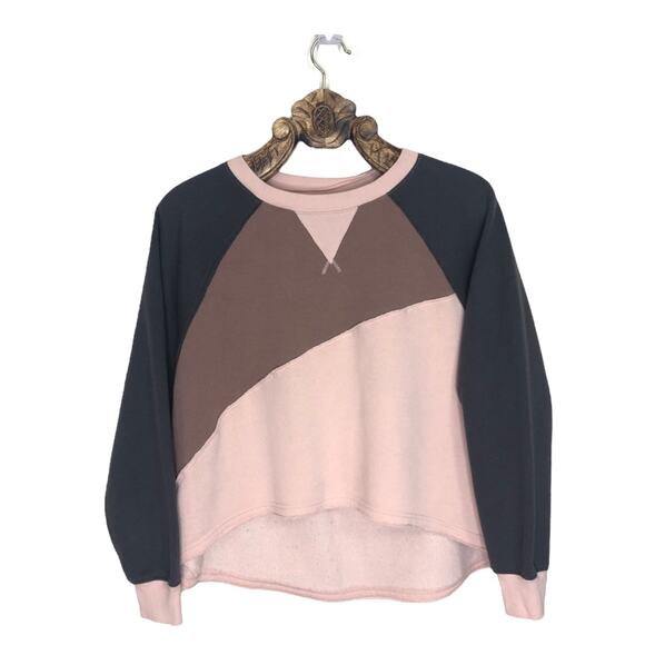 Free People Movement Sweatshirt Color Block High Low Pink Brown Oversized xs - Picture 1 of 9